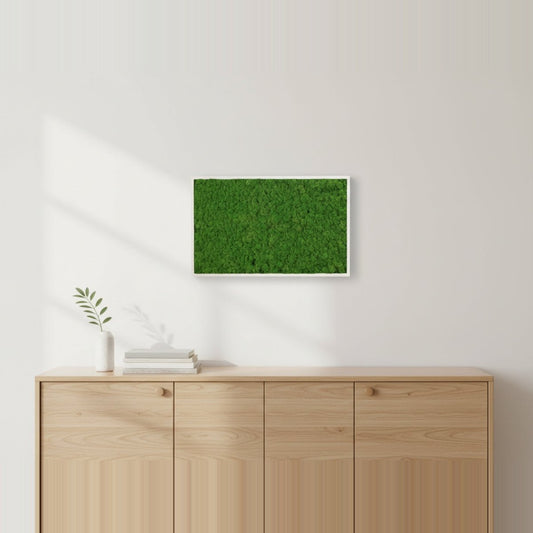 Moosbild Islandmoos 50x25 cm – Rahmen Beige - Dream in Green