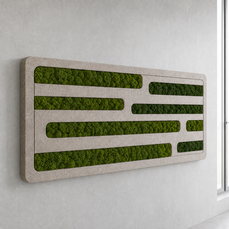 Akustik-Moosbild Lines 140×50 cm – echtes Moos direkt im schallabsorbierenden Akustikfilz