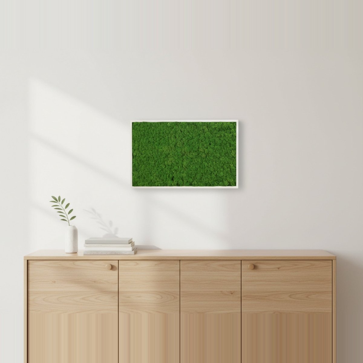 Moosbild Islandmoos 50x25 cm – Rahmen Beige - Dream in Green